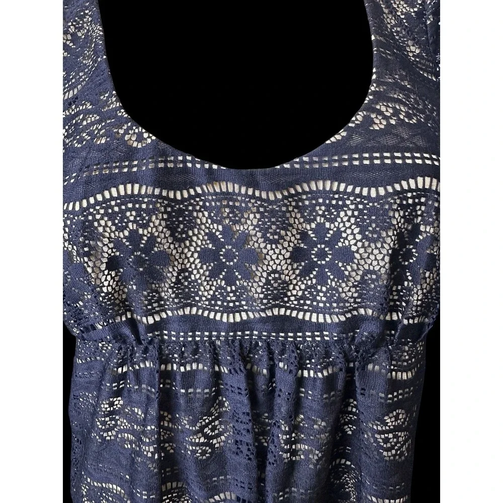 ECI Lace Blouse Women 6 Black Empire Waist Short Sleeve Scoop Neck Whimsigoth‎